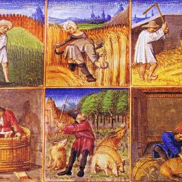 Tableau ancien scènes agricoles au moyen-âge